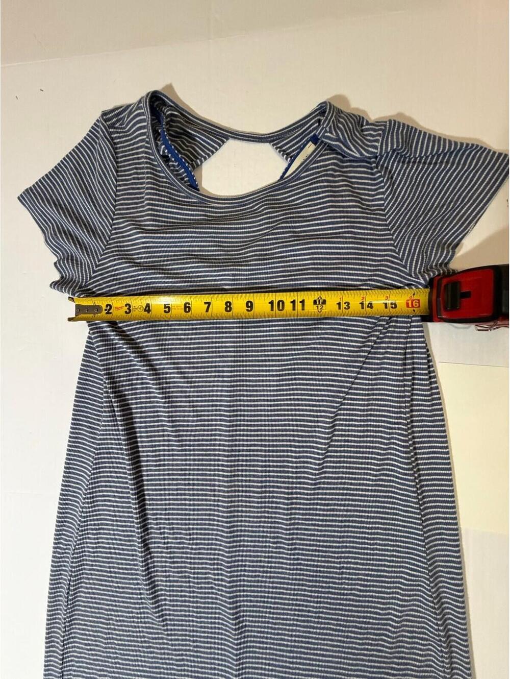 Evereve Blue White Striped Maxi Dress Women’s Small Short Sleeve Keyhole Back - Picture 4 of 6